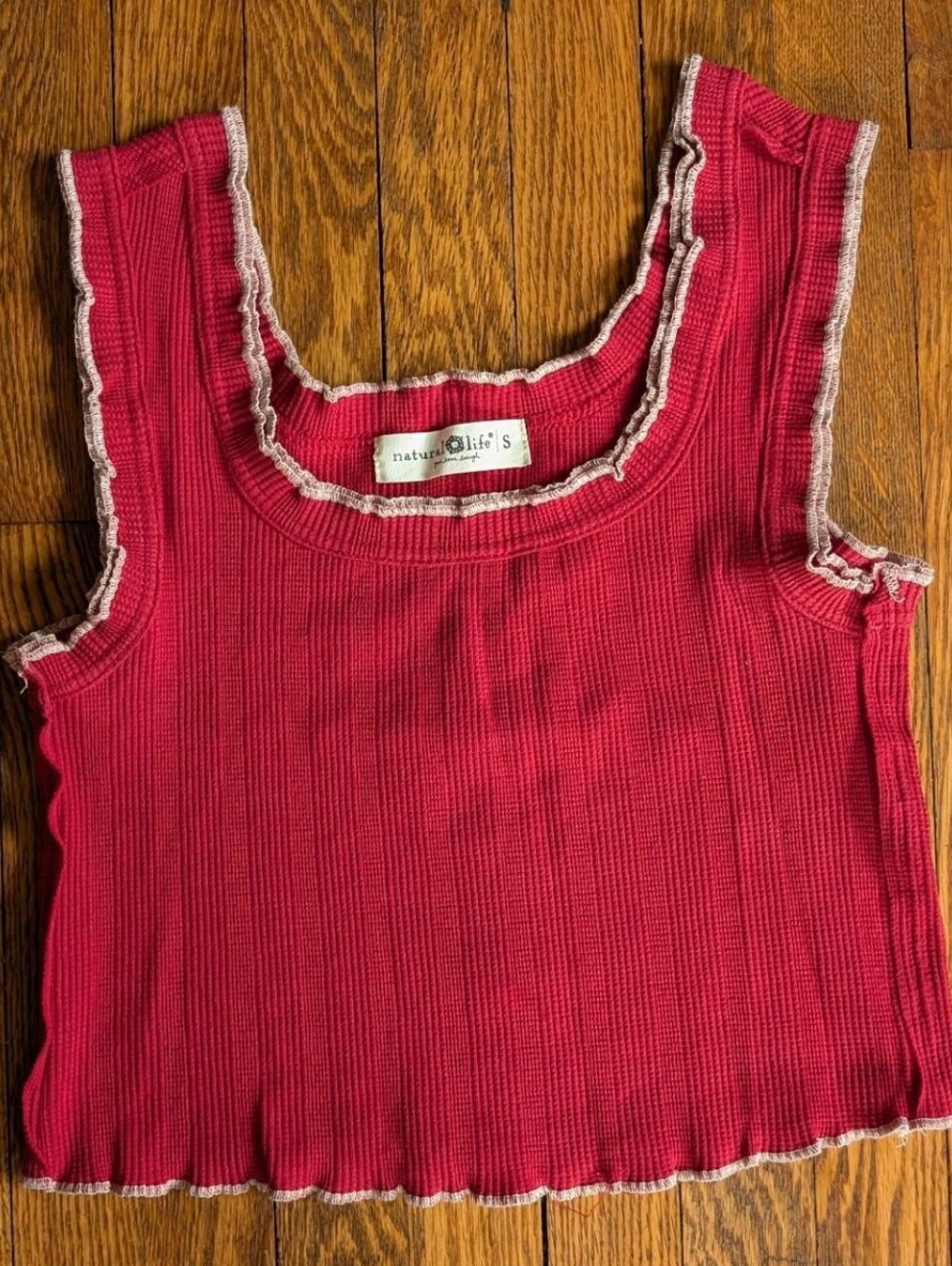 NATURAL LIFE Red Ruffled Fitted Boho Tank Top Crop Top